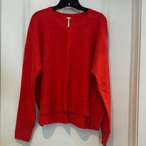 Free People Vibrant Red Crew Neck Sweater